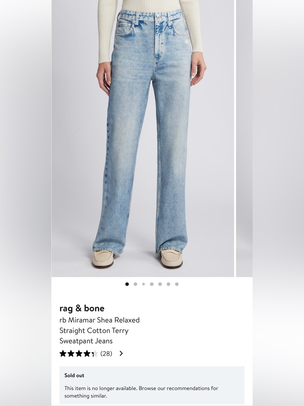 rag & bone Light Wash Relaxed Straight Cotton Terry Jeans